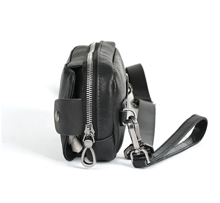 Whatna アンティーク風合い鞣し天 然ミニワンショルダーバッグ メンズ ミニ斜め掛け ボディバッグ 胸バッグ 手持げバッグ セカンドバッグ ミニウエストバッグ ウエストポーチバイク用 本革厚手 レザー 男女兼用 ブラウン 黒-4