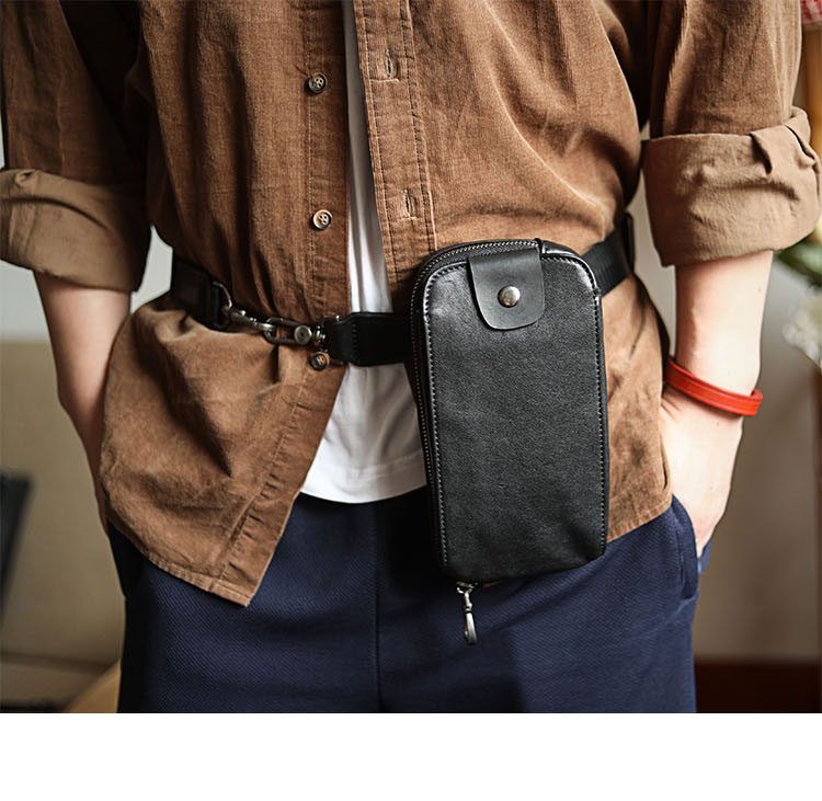 Whatna アンティーク風合い鞣し天 然ミニワンショルダーバッグ メンズ ミニ斜め掛け ボディバッグ 胸バッグ 手持げバッグ セカンドバッグ ミニウエストバッグ ウエストポーチバイク用 本革厚手 レザー 男女兼用 ブラウン 黒-14