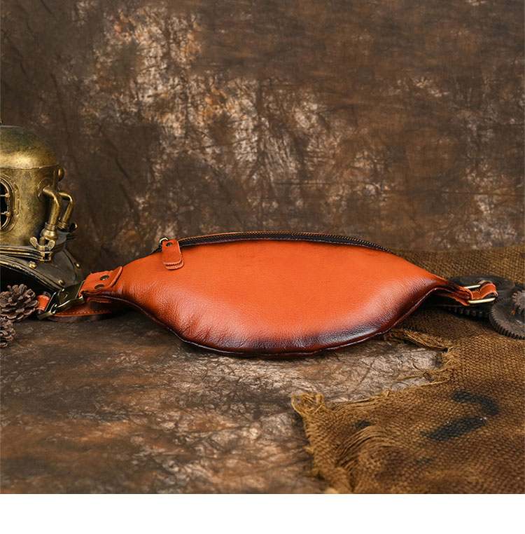 Whatna アンティーク風合い鞣し天 然 牛革 ワンショルダー メンズ ウエストポーチ ウエストバッグ  ミニショルダーバッグ 手作業で作 男女兼用 本革 斜めがけ ボディバッグ  斜め掛け 胸バッグ SFA011-4