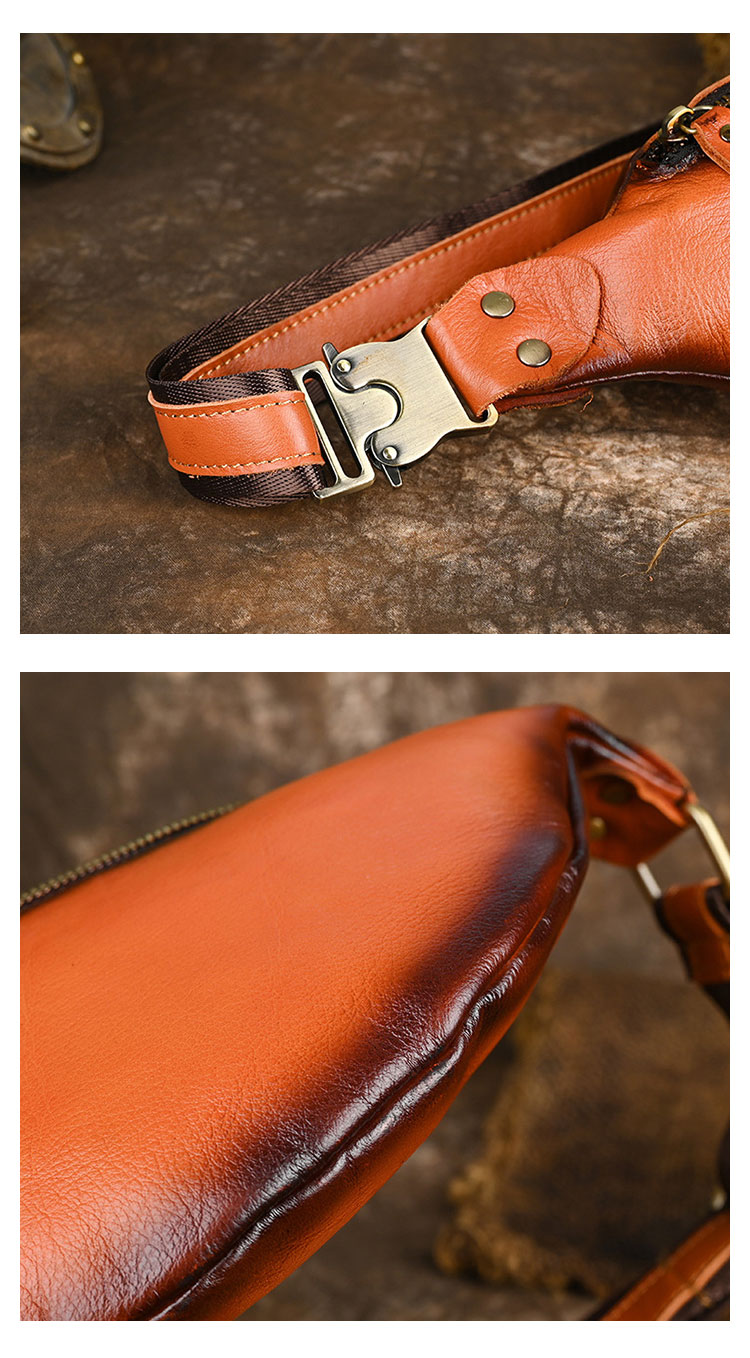 Whatna アンティーク風合い鞣し天 然 牛革 ワンショルダー メンズ ウエストポーチ ウエストバッグ  ミニショルダーバッグ 手作業で作 男女兼用 本革 斜めがけ ボディバッグ  斜め掛け 胸バッグ SFA011-7