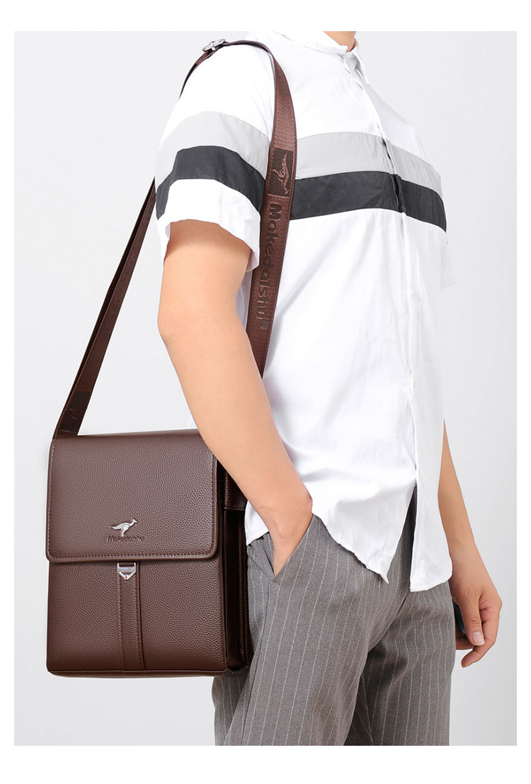 Whatna ワンショルダーバッグ メンズかばん 斜めがけボディ胸バッグ 肩掛けバッグメッセンジャーバッグ ビジネスシンプル カジュアル ワンショルダーボディバッグ 3室仕様 厚手 レザー 縦型 横型 B5 A4 ipad9.7収納可-11