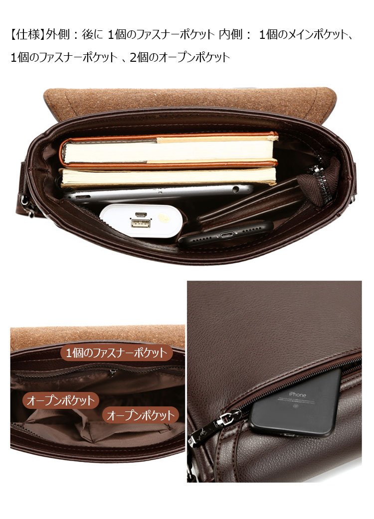 Whatna ワンショルダーバッグ メンズかばん 斜めがけボディ胸バッグ 肩掛けバッグメッセンジャーバッグ ビジネスシンプル カジュアル ワンショルダーボディバッグ  厚手 レザー 縦型 ipad9.7収納可-7