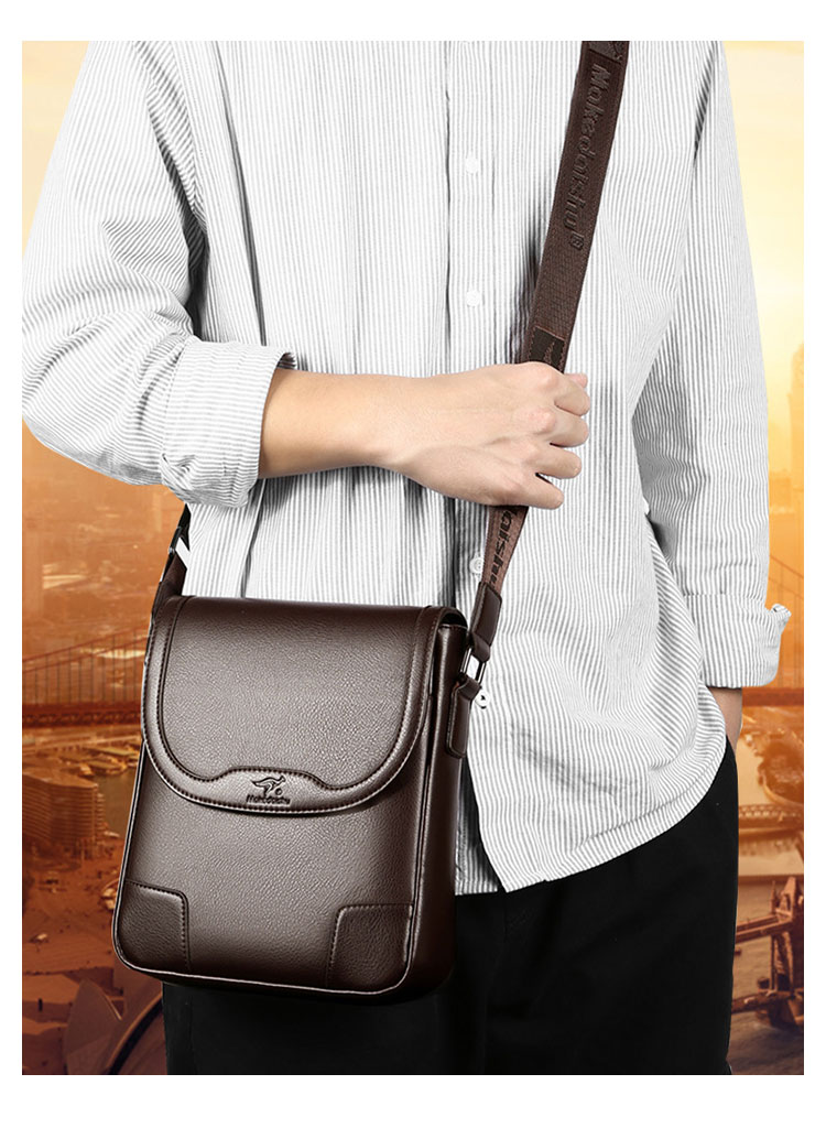 Whatna ワンショルダーバッグ メンズかばん 斜めがけボディ胸バッグ 肩掛けバッグメッセンジャーバッグ ビジネスシンプル カジュアル ワンショルダーボディバッグ  厚手 レザー 縦型 ipad9.7収納可-10