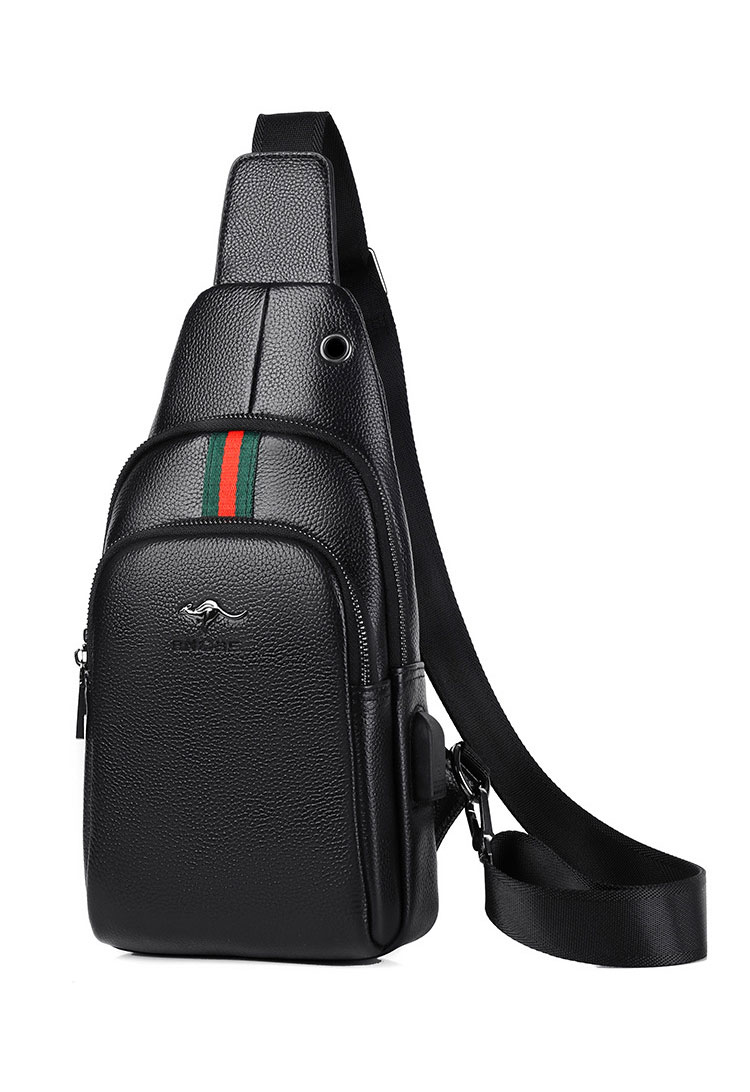 Whatna ワンショルダーメンズ ボディバッグ 斜め掛けバッグ肩掛け 胸バッグ メッセンジャーバッグ 大容量 牛 革 厚手レザー 本 革 イヤホン穴付 左右に付け替え可軽量 男女兼用-1