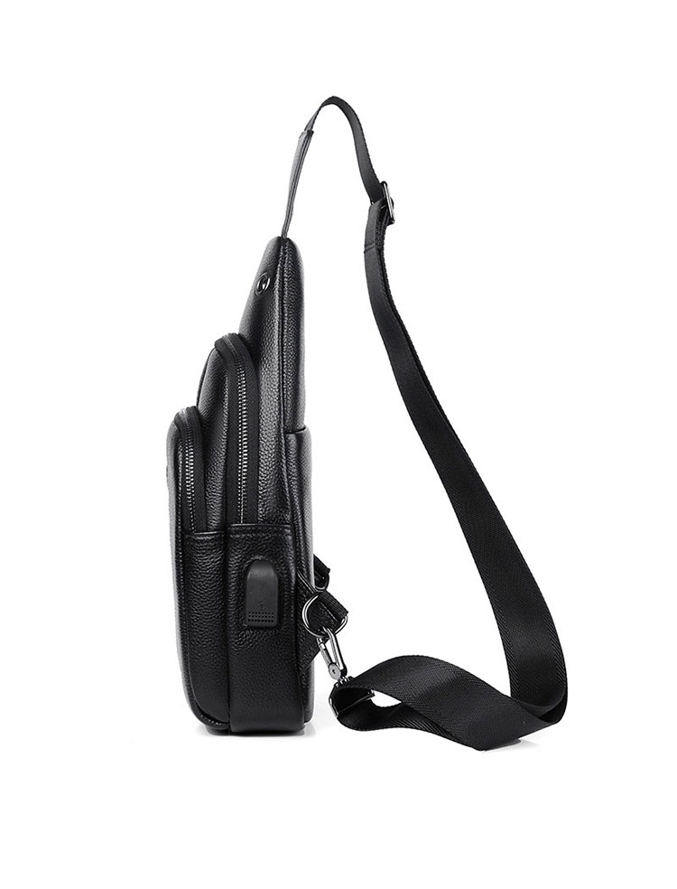 Whatna ワンショルダーメンズ ボディバッグ 斜め掛けバッグ肩掛け 胸バッグ メッセンジャーバッグ 大容量 牛 革 厚手レザー 本 革 イヤホン穴付 左右に付け替え可軽量 男女兼用-3