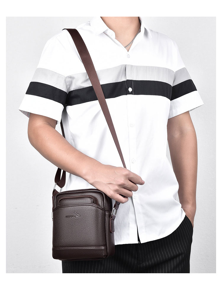 Whatna ワンショルダーバッグ メンズかばん 斜めがけボディ胸バッグ 肩掛けバッグメッセンジャーバッグ ビジネスシンプル カジュアル ワンショルダーボディバッグ 厚手 レザー 縦型 ipad9.7収納可-11