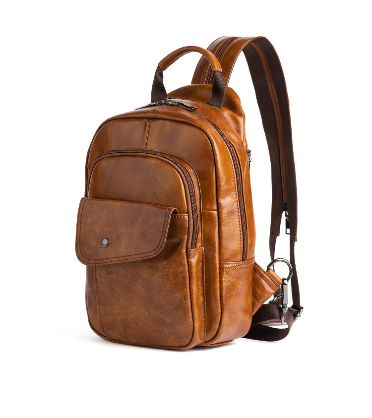 Whatna アンティーク風合い鞣し天 然 牛 革 ワンショルダーメンズ 3way 斜めがけ 肩掛け ボディバッグ 胸バッグ リュックバック 手持ちバック 手提げバック イヤホン穴付き 本革 厚手 レザー ダブルファスナー 左右付け替え可能 WX8686-2