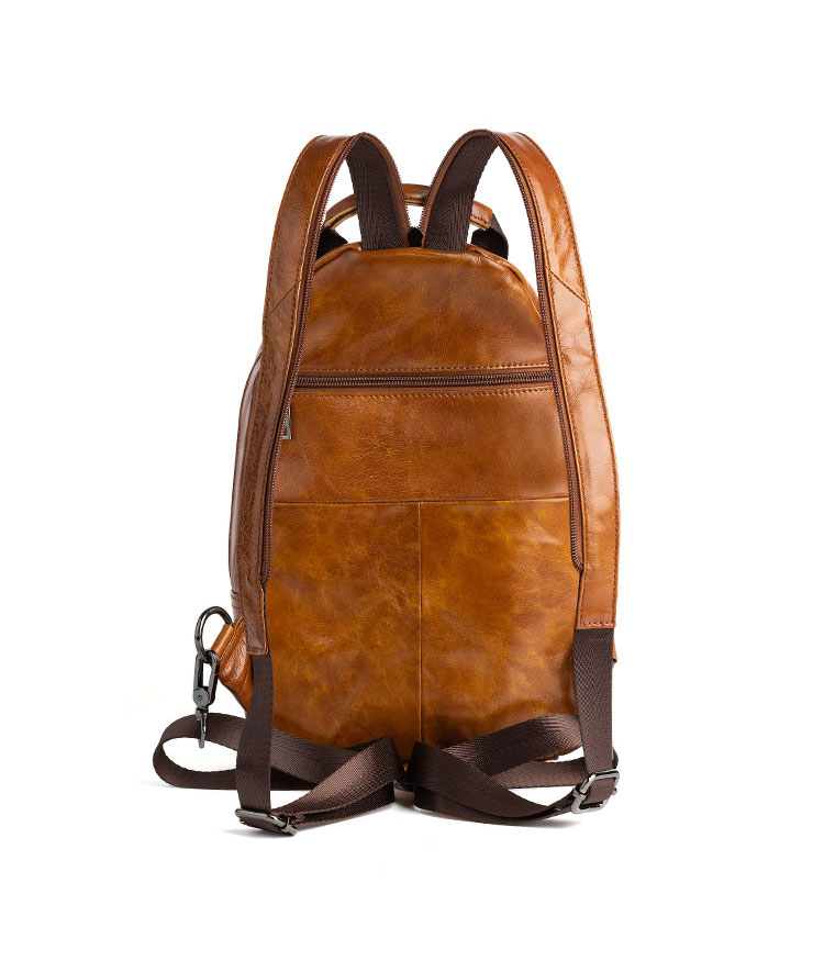 Whatna アンティーク風合い鞣し天 然 牛 革 ワンショルダーメンズ 3way 斜めがけ 肩掛け ボディバッグ 胸バッグ リュックバック 手持ちバック 手提げバック イヤホン穴付き 本革 厚手 レザー ダブルファスナー 左右付け替え可能 WX8686-4