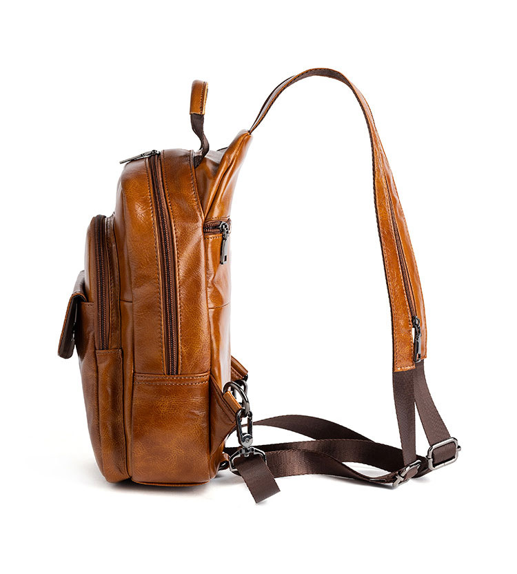 Whatna アンティーク風合い鞣し天 然 牛 革 ワンショルダーメンズ 3way 斜めがけ 肩掛け ボディバッグ 胸バッグ リュックバック 手持ちバック 手提げバック イヤホン穴付き 本革 厚手 レザー ダブルファスナー 左右付け替え可能 WX8686-3