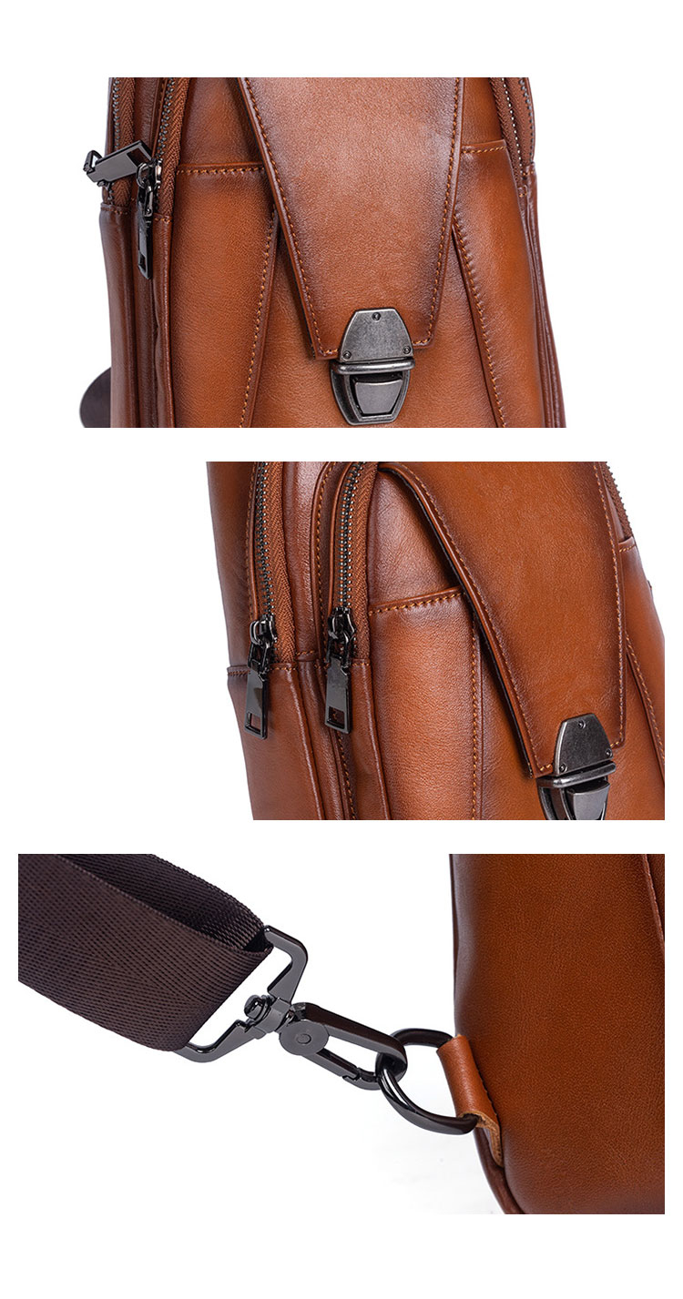 Whatna アンティーク風合い鞣し天 然 牛 革 ワンショルダーメンズ 3way 斜めがけ 肩掛け ボディバッグ 胸バッグ リュックバック 手持ちバック 手提げバック イヤホン穴付き 本革 厚手 レザー ダブルファスナー 左右付け替え可能 WX8686-7