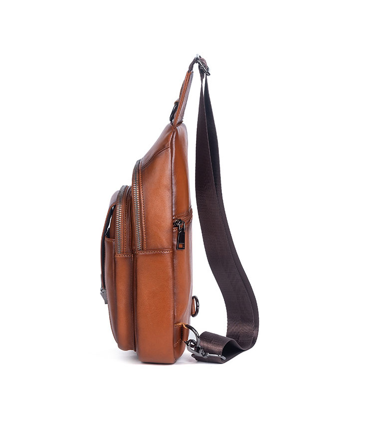 Whatna アンティーク風合い鞣し天 然 牛 革 ワンショルダーメンズ 3way 斜めがけ 肩掛け ボディバッグ 胸バッグ リュックバック 手持ちバック 手提げバック イヤホン穴付き 本革 厚手 レザー ダブルファスナー 左右付け替え可能 WX8686-4