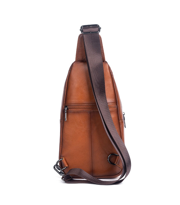 Whatna アンティーク風合い鞣し天 然 牛 革 ワンショルダーメンズ 3way 斜めがけ 肩掛け ボディバッグ 胸バッグ リュックバック 手持ちバック 手提げバック イヤホン穴付き 本革 厚手 レザー ダブルファスナー 左右付け替え可能 WX8686-2