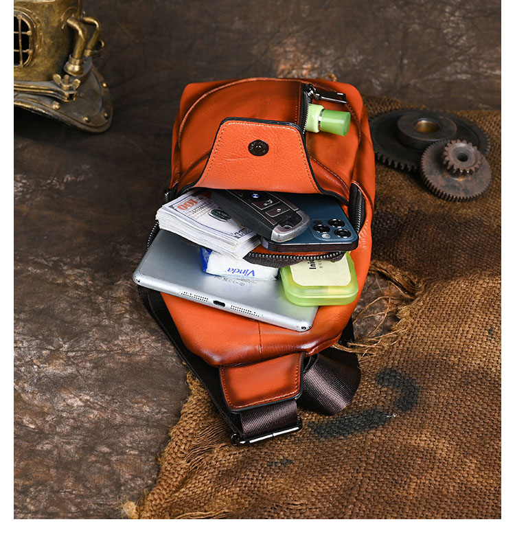 Whatna アンティーク風合い鞣し天 然 牛 革 ワンショルダーメンズ 3way 斜めがけ 肩掛け ボディバッグ 胸バッグ 本革 厚手 レザーSFA012-8