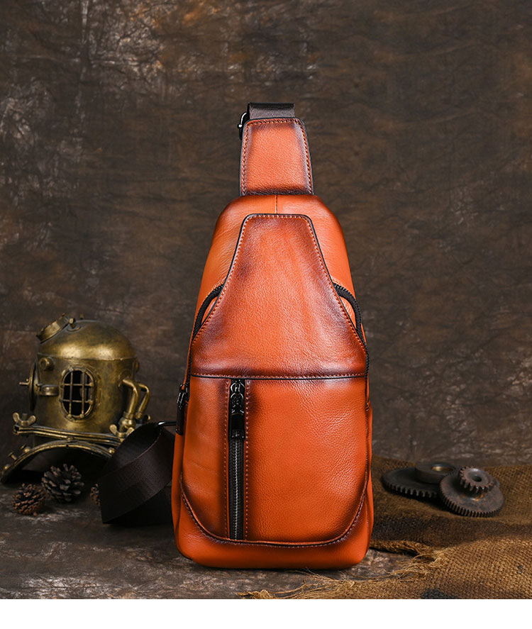 Whatna アンティーク風合い鞣し天 然 牛 革 ワンショルダーメンズ 3way 斜めがけ 肩掛け ボディバッグ 胸バッグ 本革 厚手 レザーSFA012-1