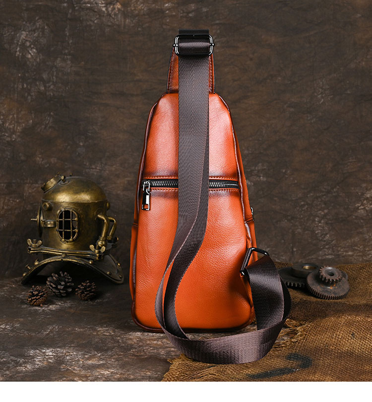 Whatna アンティーク風合い鞣し天 然 牛 革 ワンショルダーメンズ 3way 斜めがけ 肩掛け ボディバッグ 胸バッグ 本革 厚手 レザーSFA012-4