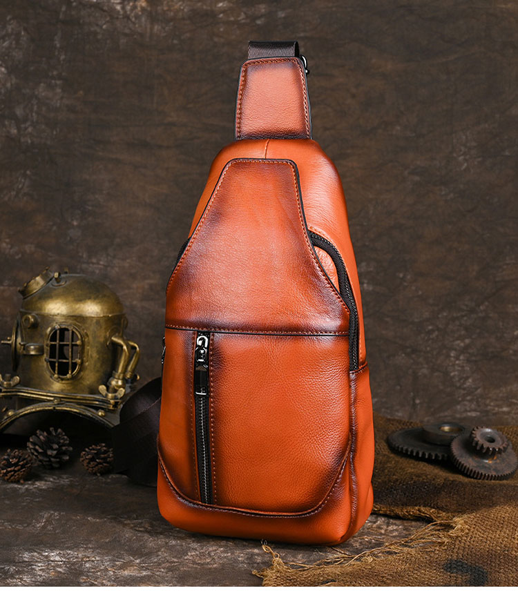 Whatna アンティーク風合い鞣し天 然 牛 革 ワンショルダーメンズ 3way 斜めがけ 肩掛け ボディバッグ 胸バッグ 本革 厚手 レザーSFA012-2