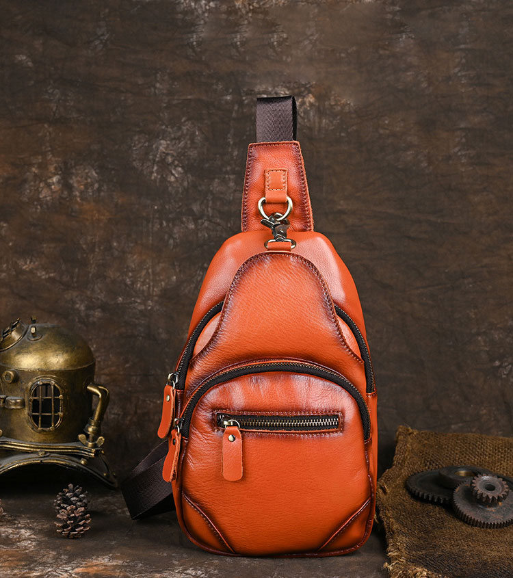 Whatna アンティーク風合い鞣し天 然 牛 革 ワンショルダーメンズ 3way 斜めがけ 肩掛け ボディバッグ 胸バッグ 本革 厚手 レザーSFA090-1