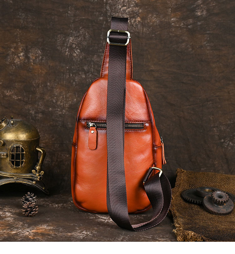 Whatna アンティーク風合い鞣し天 然 牛 革 ワンショルダーメンズ 3way 斜めがけ 肩掛け ボディバッグ 胸バッグ 本革 厚手 レザーSFA090-4