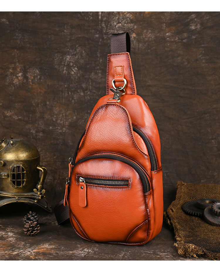 Whatna アンティーク風合い鞣し天 然 牛 革 ワンショルダーメンズ 3way 斜めがけ 肩掛け ボディバッグ 胸バッグ 本革 厚手 レザーSFA090-2