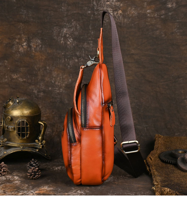 Whatna アンティーク風合い鞣し天 然 牛 革 ワンショルダーメンズ 3way 斜めがけ 肩掛け ボディバッグ 胸バッグ 本革 厚手 レザーSFA090-3