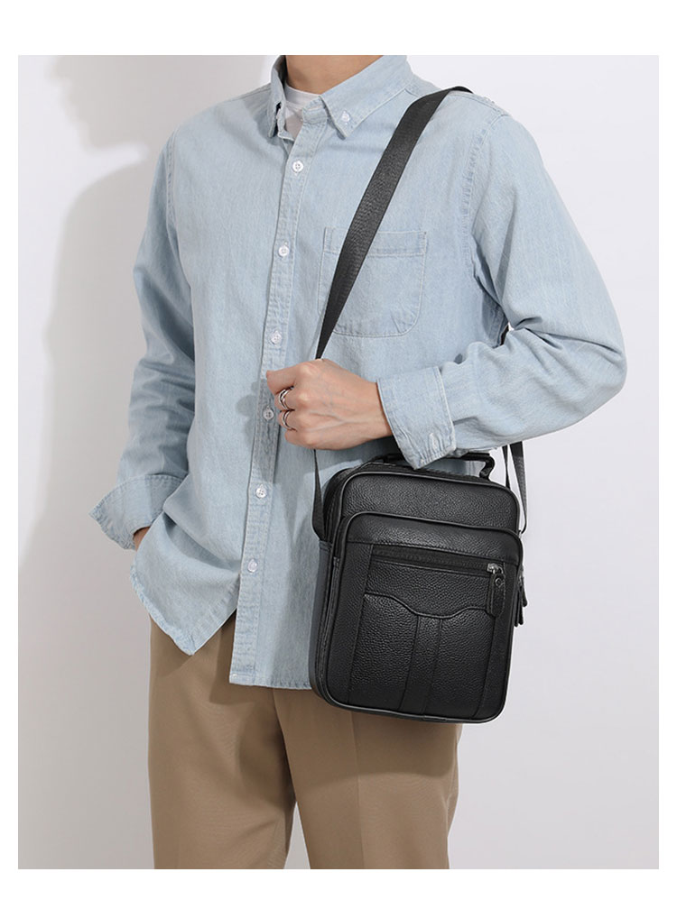 Whatna 牛 革 ワンショルダーバッグ メンズ 3way斜め掛け胸バッグ 手提げバッグ セカンドバッグ 手持げバッグ 厚 手 レザー Ipad 9.7収納可カジュアル フォーマル ビジネス 通学 通勤 結婚式 肩掛けバッグ 自転車かばん プレゼント男性-8