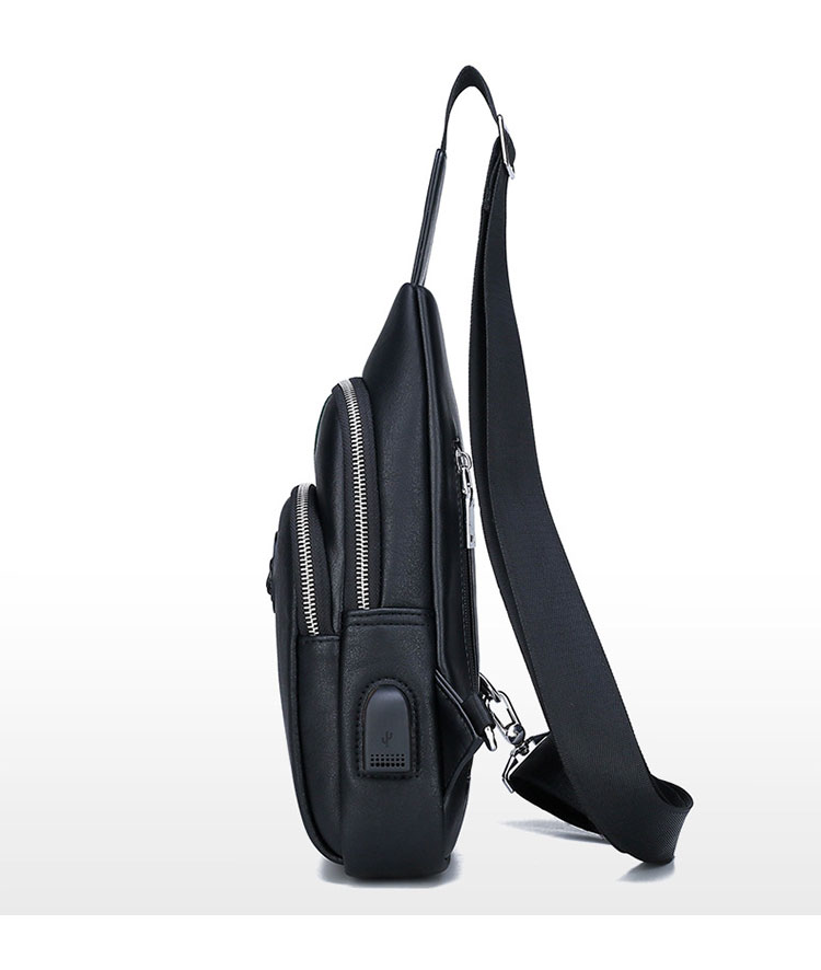 Whatna  ワンショルダーメンズ ボディバッグ 斜め掛けバッグ肩掛け 胸バッグ メッセンジャーバッグ PUレザー 大容量 イヤホン穴付 USBポート付 左右に付け替え可 軽量 男女兼用-3