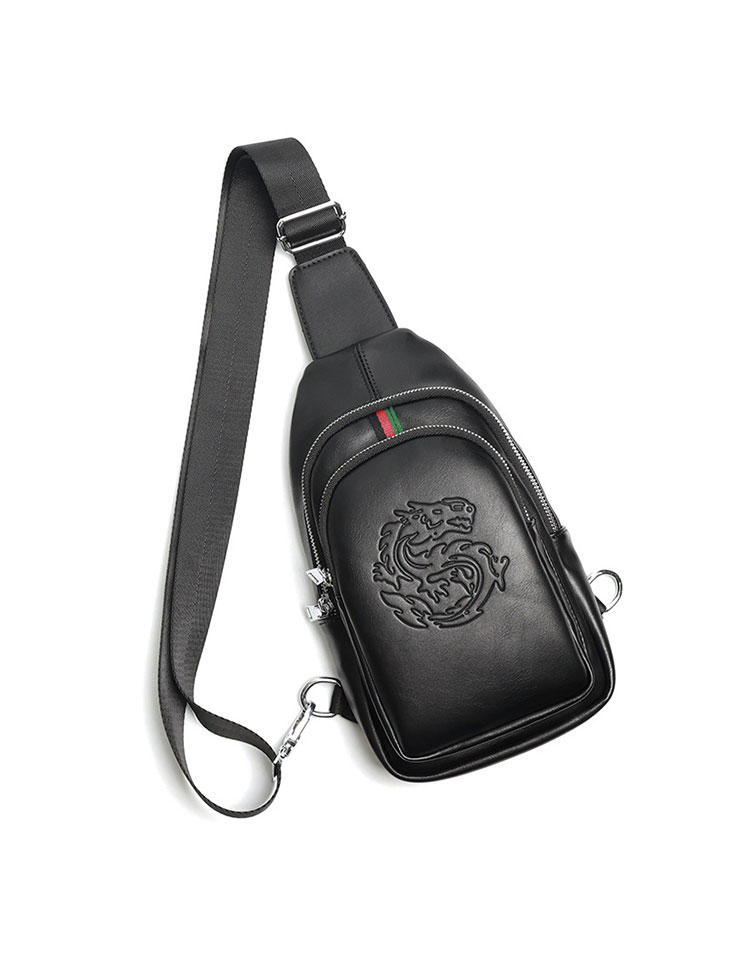 Whatna ワンショルダーメンズ ボディバッグ 斜め掛けバッグ肩掛け 胸バッグ メッセンジャーバッグ PUレザー 大容量 イヤホン穴付左右に付け替え可 軽量 男女兼用-4