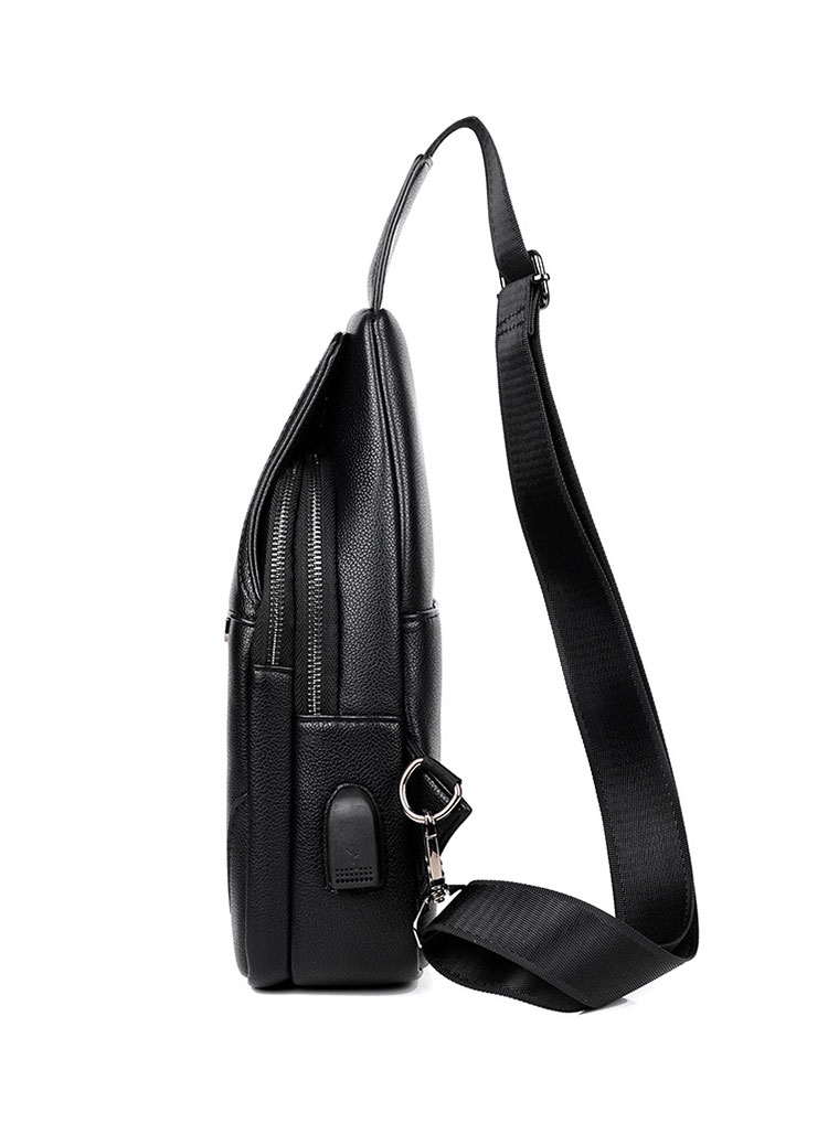 Whatna ワンショルダーメンズ ボディバッグ 斜め掛けバッグ肩掛け 胸バッグ メッセンジャーバッグ PUレザー 大容量 イヤホン穴付 USBポート付 左右に付け替え可 軽量 男女兼用-3