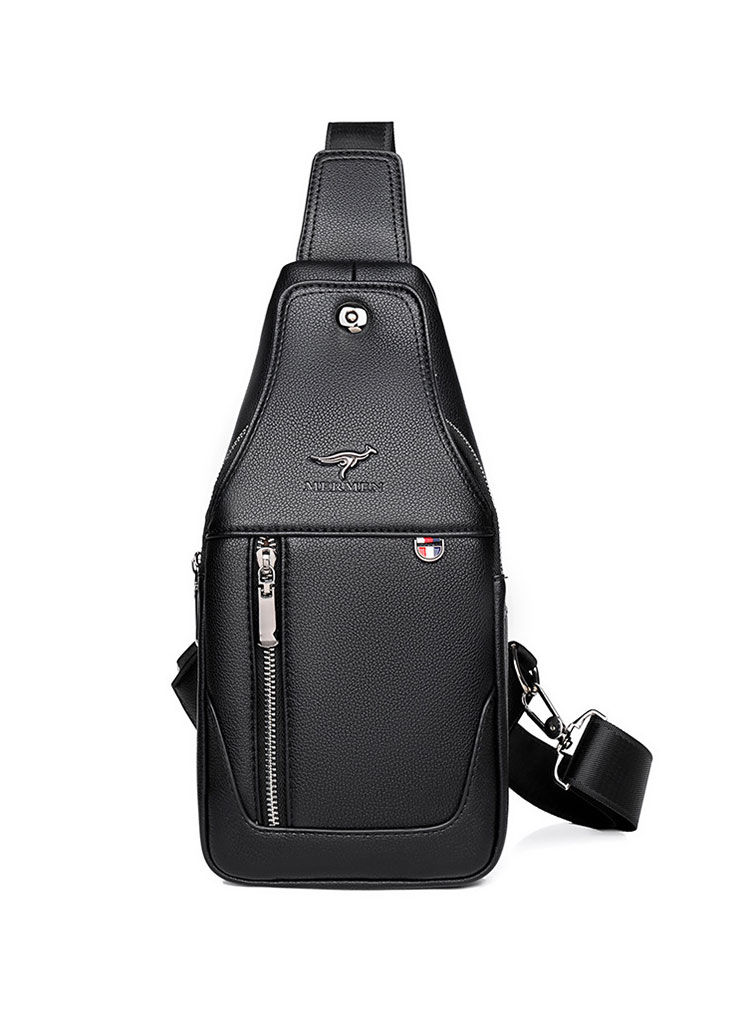Whatna ワンショルダーメンズ ボディバッグ 斜め掛けバッグ肩掛け 胸バッグ メッセンジャーバッグ PUレザー 大容量 イヤホン穴付 USBポート付 左右に付け替え可 軽量 男女兼用-1