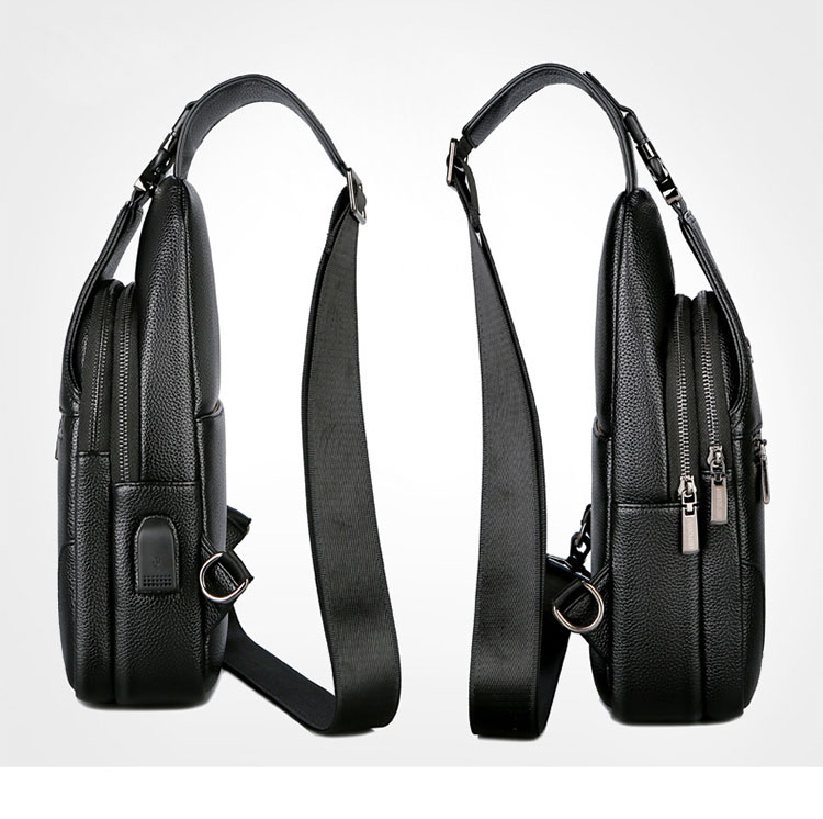 Whatna ワンショルダーメンズ ボディバッグ 斜め掛けバッグ肩掛け 胸バッグ メッセンジャーバッグ PUレザー 大容量 イヤホン穴付 USBポート付 左右に付け替え可 軽量 男女兼用-2