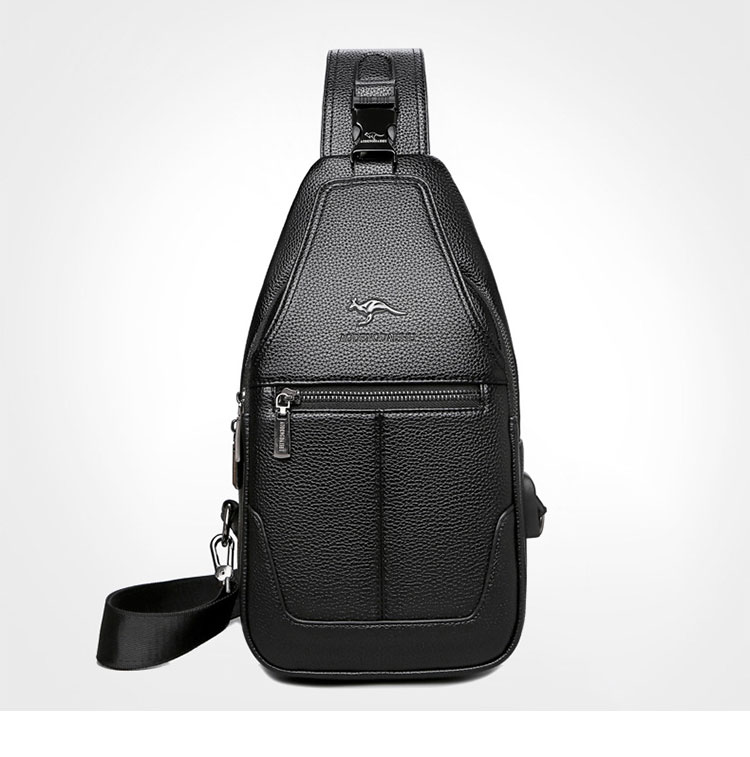 Whatna ワンショルダーメンズ ボディバッグ 斜め掛けバッグ肩掛け 胸バッグ メッセンジャーバッグ PUレザー 大容量 イヤホン穴付 USBポート付 左右に付け替え可 軽量 男女兼用-1