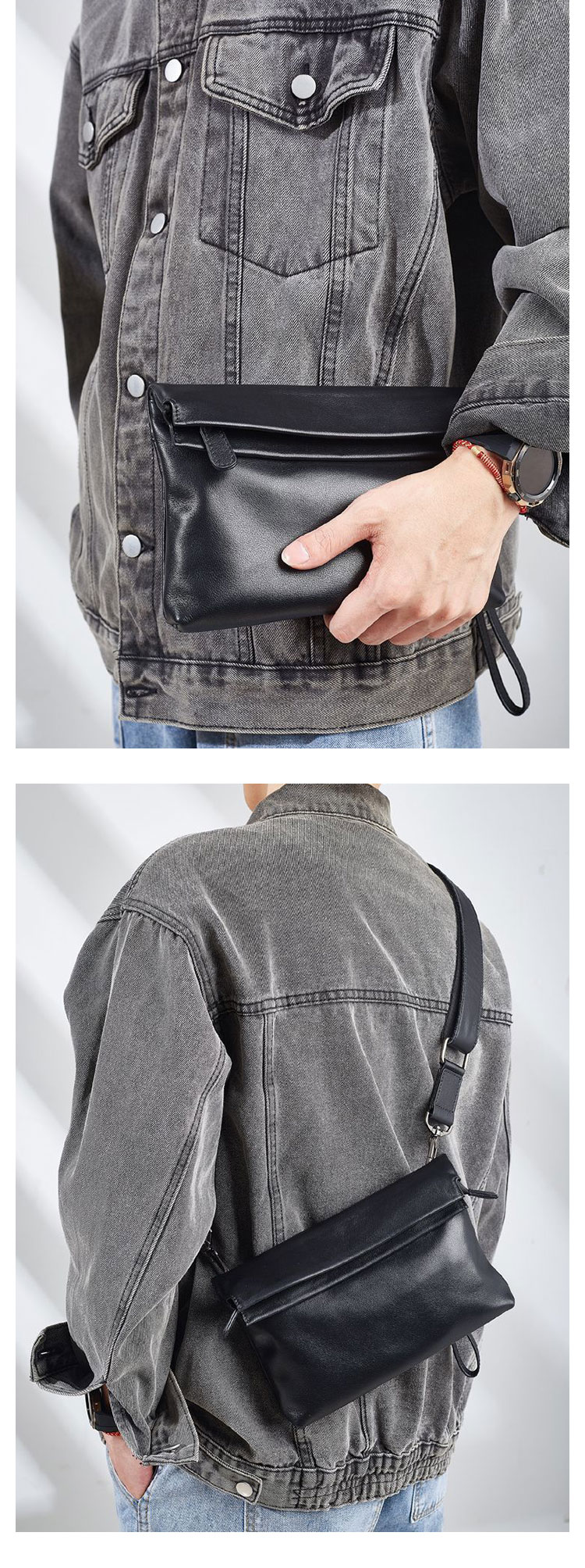 Whatna  ワンショルダーバッグ メンズ  ボディバッグ 斜め掛けバッグ 胸バッグ セカンド バッグ 手提げ バッグ 手持ちバッグメッセンジャーバッグ PUレザー フォーマル 結婚式 葬式 冠婚葬祭 バッグパーティー バッグ-9