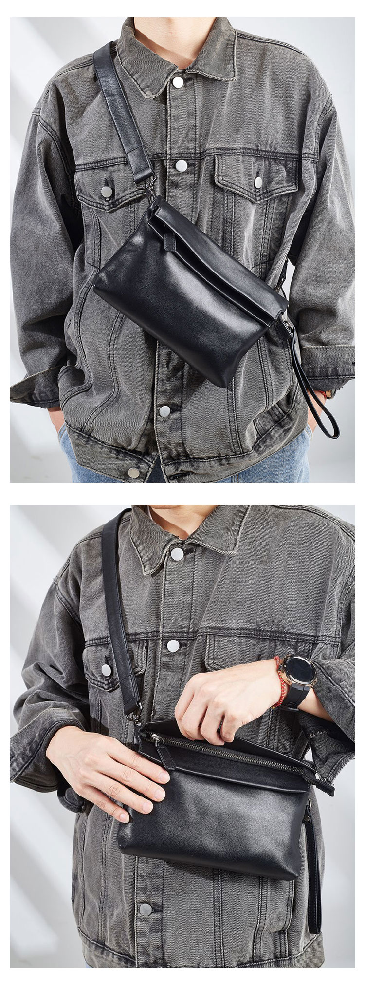 Whatna  ワンショルダーバッグ メンズ  ボディバッグ 斜め掛けバッグ 胸バッグ セカンド バッグ 手提げ バッグ 手持ちバッグメッセンジャーバッグ PUレザー フォーマル 結婚式 葬式 冠婚葬祭 バッグパーティー バッグ-8