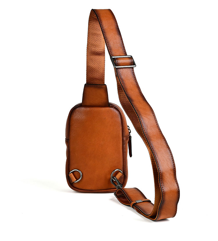 Whatna アンティーク風合い鞣し天 然 牛 革 ワンショルダーメンズ 3way 斜めがけ 肩掛けミニボディバッグ 胸バッグ  本革 厚手 レザー12051-2