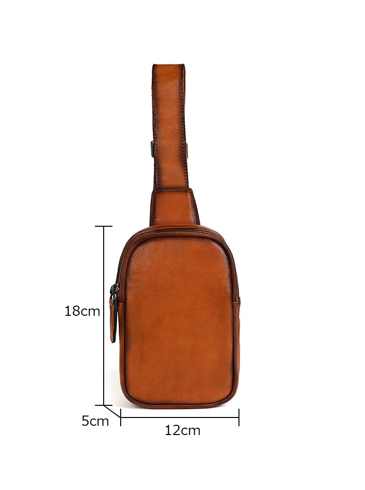 Whatna アンティーク風合い鞣し天 然 牛 革 ワンショルダーメンズ 3way 斜めがけ 肩掛けミニボディバッグ 胸バッグ  本革 厚手 レザー12051-1