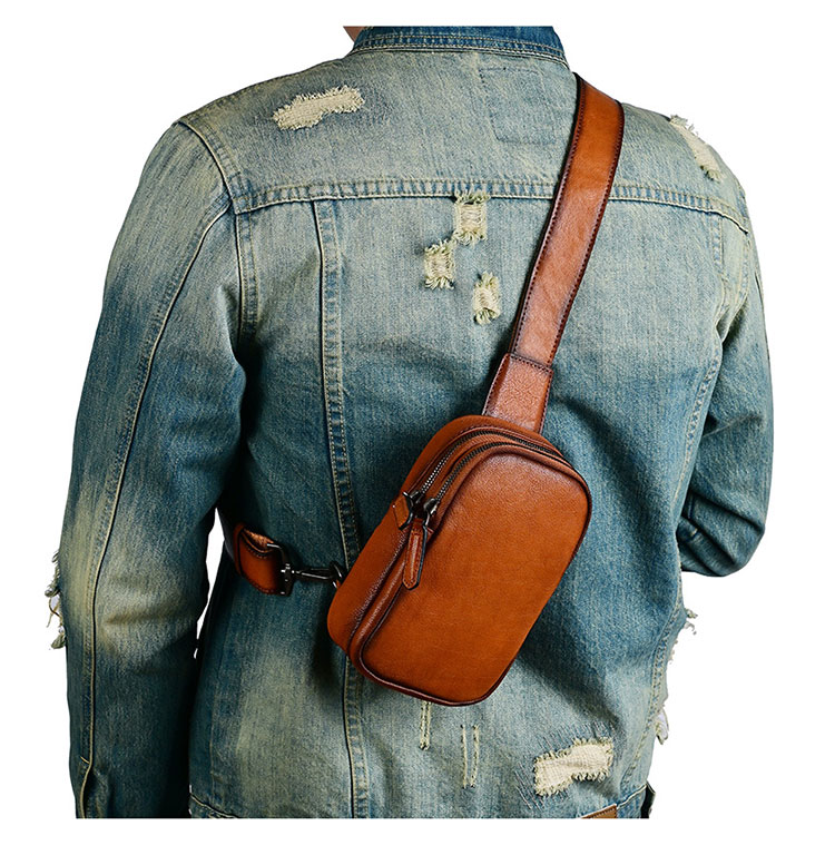 Whatna アンティーク風合い鞣し天 然 牛 革 ワンショルダーメンズ 3way 斜めがけ 肩掛けミニボディバッグ 胸バッグ  本革 厚手 レザー12051-8