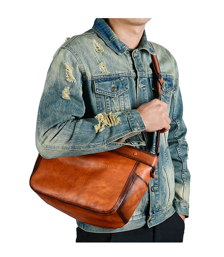 Whatna アンティーク風合い鞣し天 然 牛革ショルダーバッグ メンズ 斜め掛け ボディバッグ 胸バッグ 本 革 大さめビジネスバッグ A4 ipad 13.3 収納可 肩掛け 通勤 通学 斜めがけバッグ 小さめメッセンジャーバッグ 防水 バッグ 自転車 かばん男性用-7