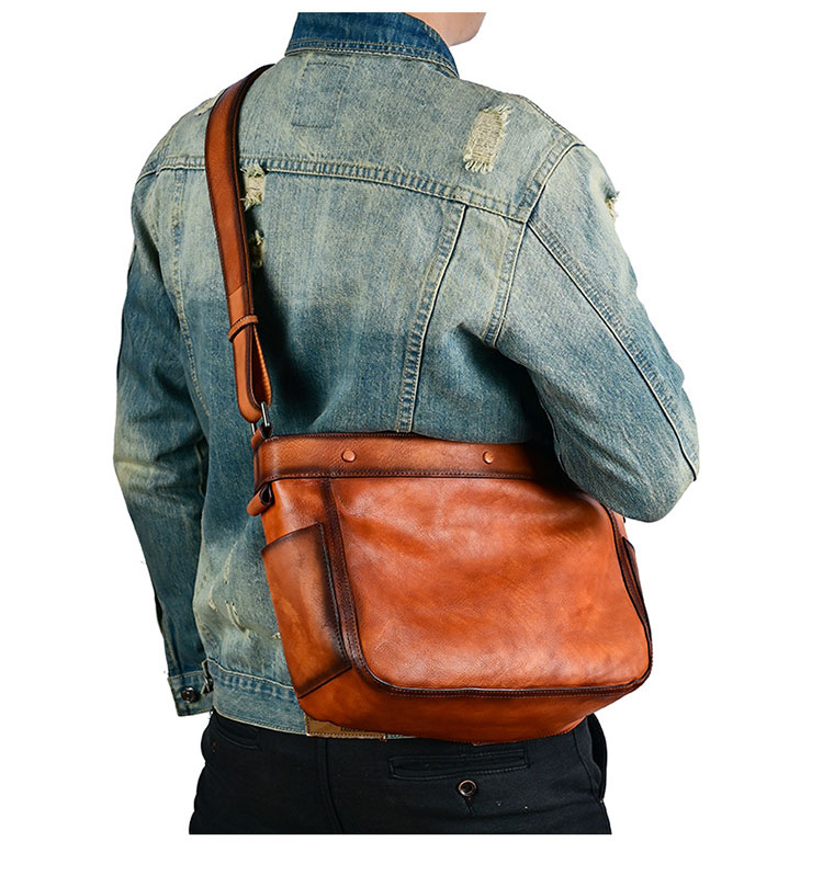 Whatna アンティーク風合い鞣し天 然 牛革ショルダーバッグ メンズ 斜め掛け ボディバッグ 胸バッグ 本 革 大さめビジネスバッグ A4 ipad 13.3 収納可 肩掛け 通勤 通学 斜めがけバッグ 小さめメッセンジャーバッグ 防水 バッグ 自転車 かばん男性用-8