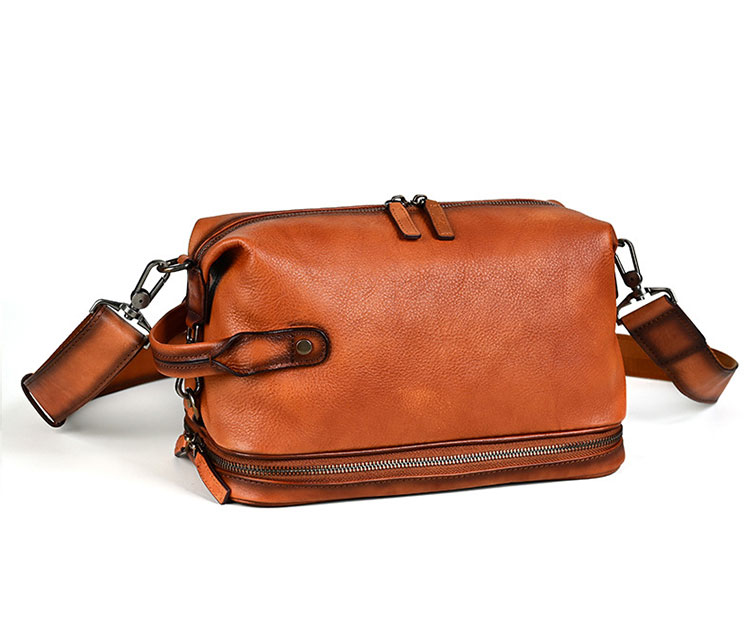 Whatna アンティーク風合い鞣し天 然 牛革ショルダーバッグ メンズ 3way 斜め掛け ボディーバッグ 肩掛け バッグ 胸バッグ カンドバッグ 小さい ブルファスナー pad 10.5 収納可 結婚式 バッグ ビジネス フォーマル 冠婚葬祭 バッグ-1