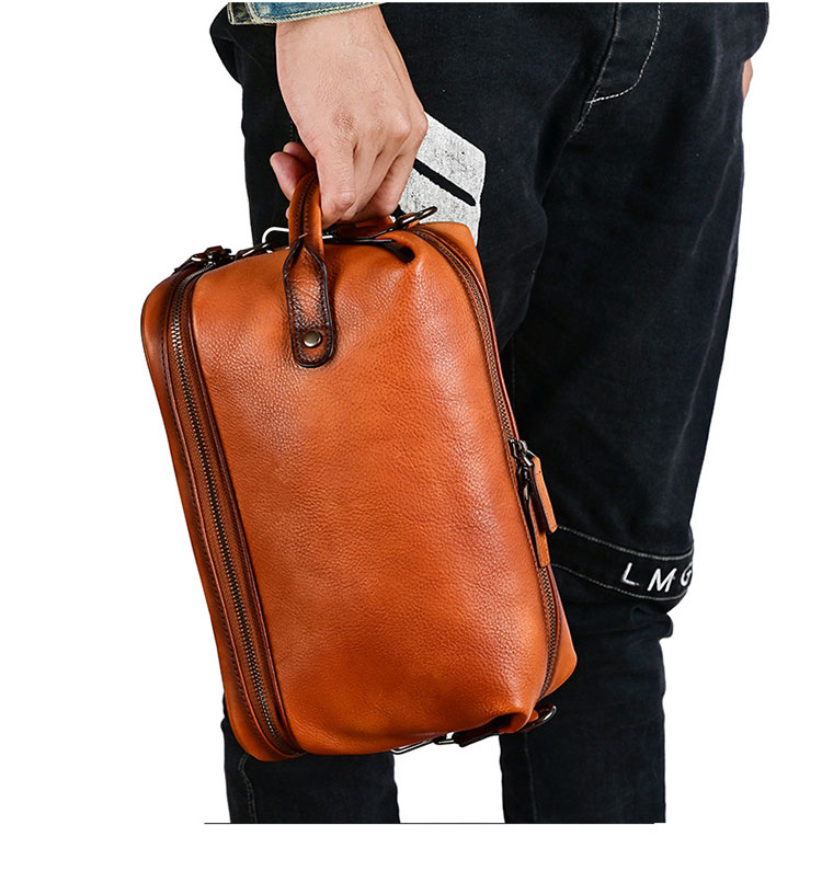 Whatna アンティーク風合い鞣し天 然 牛革ショルダーバッグ メンズ 3way 斜め掛け ボディーバッグ 肩掛け バッグ 胸バッグ カンドバッグ 小さい ブルファスナー pad 10.5 収納可 結婚式 バッグ ビジネス フォーマル 冠婚葬祭 バッグ-8