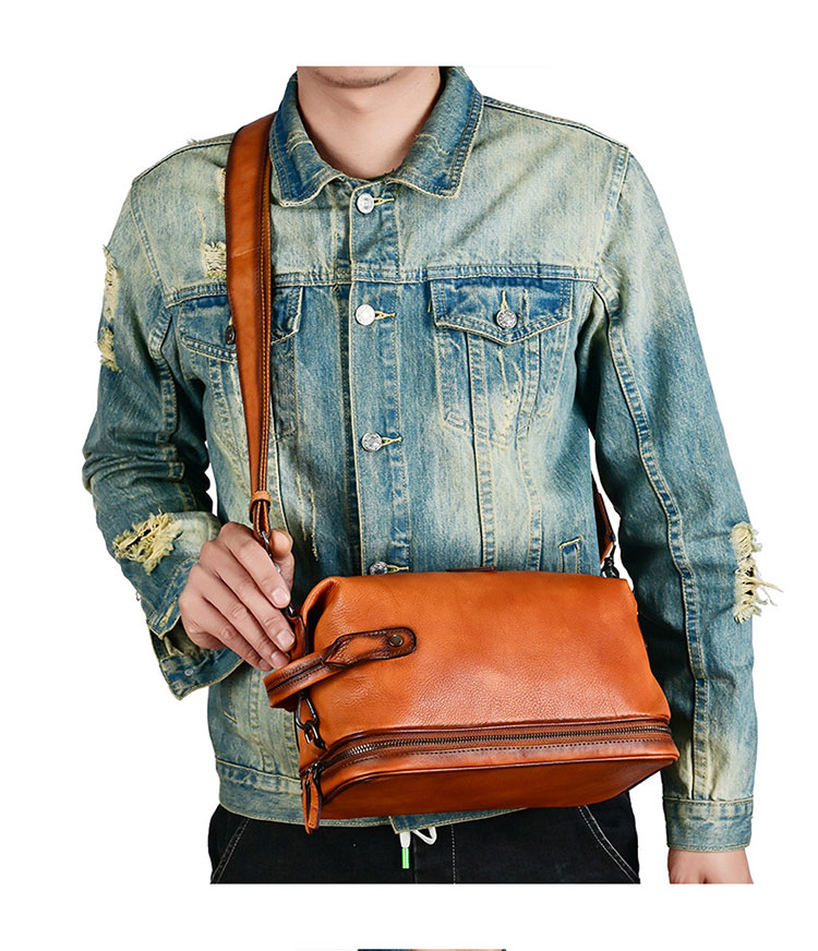 Whatna アンティーク風合い鞣し天 然 牛革ショルダーバッグ メンズ 3way 斜め掛け ボディーバッグ 肩掛け バッグ 胸バッグ カンドバッグ 小さい ブルファスナー pad 10.5 収納可 結婚式 バッグ ビジネス フォーマル 冠婚葬祭 バッグ-6