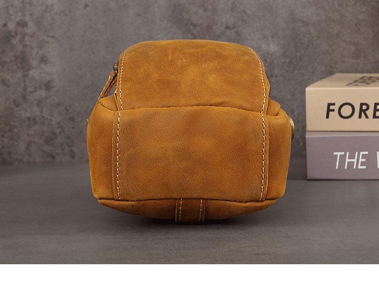 Whatna 牛 革 ミニワンショルダーバッグ メンズ ミニ斜め掛け ボディバッグ 胸バッグ ミニウエストバッグ ベルトポーチ カラビナポーチヒップバッグ ウエストポーチバイク用 本革厚手 レザー 男女兼用-4