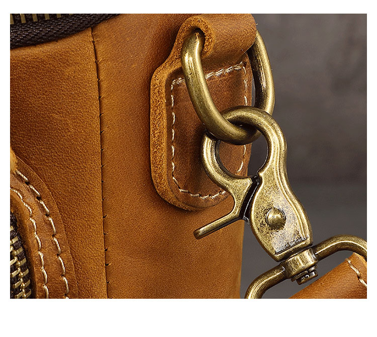 Whatna 牛 革 ミニワンショルダーバッグ メンズ ミニ斜め掛け ボディバッグ 胸バッグ ミニウエストバッグ ベルトポーチ カラビナポーチヒップバッグ ウエストポーチバイク用 本革厚手 レザー 男女兼用-8