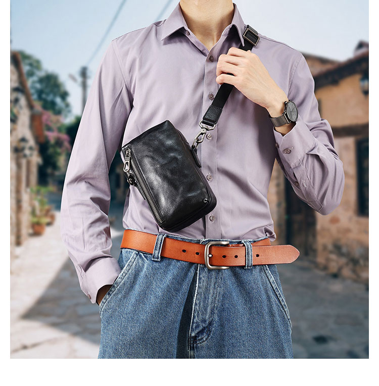 Whatna アンティーク風合い鞣し 牛 革ミニワンショルダーバッグ メンズ ミニ斜め掛け ボディバッグ 胸バッグ ミニウエストバッグ ベルトポーチ ヒップバッグ ウエストポーチバイク用 本革厚手 レザー 男女兼用-10