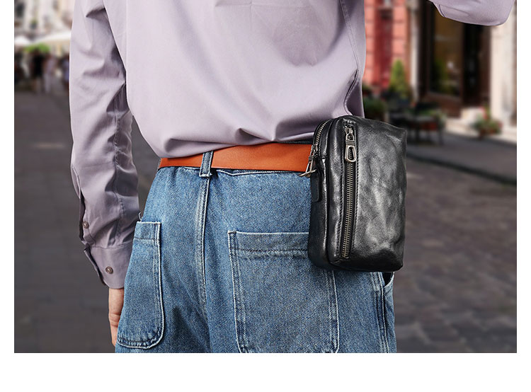 Whatna アンティーク風合い鞣し 牛 革ミニワンショルダーバッグ メンズ ミニ斜め掛け ボディバッグ 胸バッグ ミニウエストバッグ ベルトポーチ ヒップバッグ ウエストポーチバイク用 本革厚手 レザー 男女兼用-12