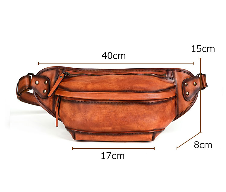 Whatna アンティーク風合い鞣し天 然 牛革 ワンショルダー メンズ ウエストポーチ ウエストバッグ  ミニショルダーバッグ 手作業で作 男女兼用 本革 斜めがけ ボディバッグ  斜め掛け 胸バッグ 15021-1