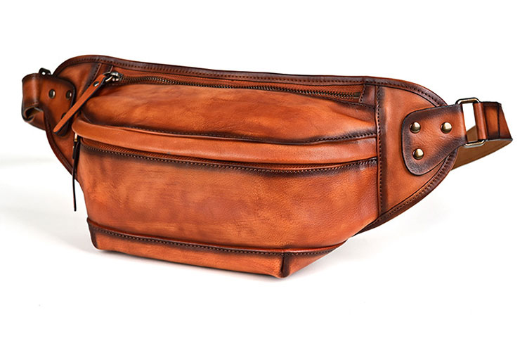 Whatna アンティーク風合い鞣し天 然 牛革 ワンショルダー メンズ ウエストポーチ ウエストバッグ  ミニショルダーバッグ 手作業で作 男女兼用 本革 斜めがけ ボディバッグ  斜め掛け 胸バッグ 15021-3