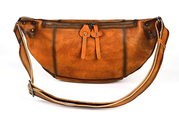 Whatna アンティーク風合い鞣し天 然 牛革 ワンショルダー メンズ ウエストポーチ ウエストバッグ ショルダーバッグ 手作業で作 男女兼用 本革 斜めがけ ボディバッグ  斜め掛け 胸バッグ 15022-2