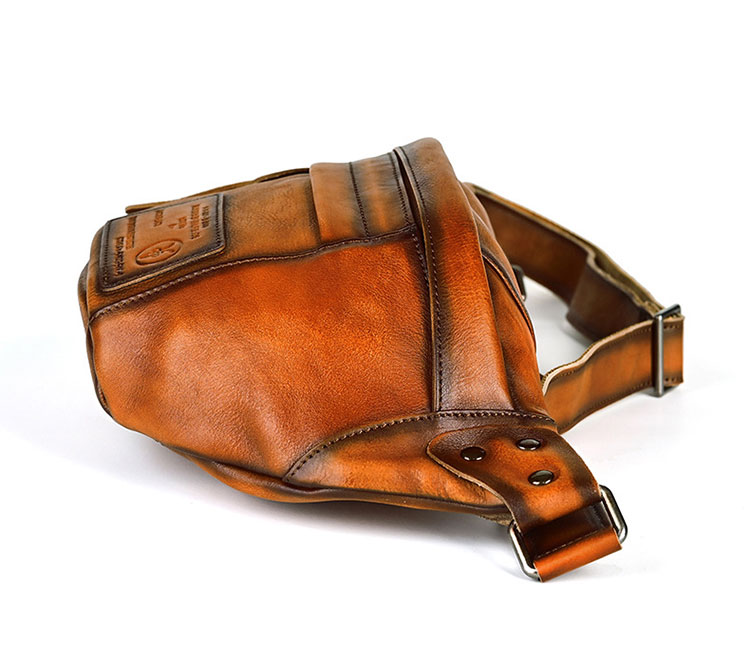 Whatna アンティーク風合い鞣し天 然 牛革 ワンショルダー メンズ ウエストポーチ ウエストバッグ ショルダーバッグ 手作業で作 男女兼用 本革 斜めがけ ボディバッグ  斜め掛け 胸バッグ 15022-4