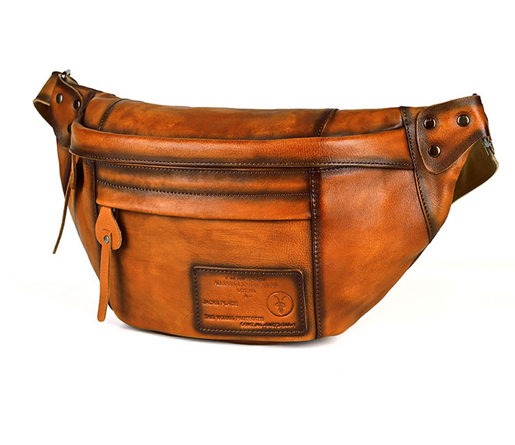 Whatna アンティーク風合い鞣し天 然 牛革 ワンショルダー メンズ ウエストポーチ ウエストバッグ ショルダーバッグ 手作業で作 男女兼用 本革 斜めがけ ボディバッグ  斜め掛け 胸バッグ 15022-3